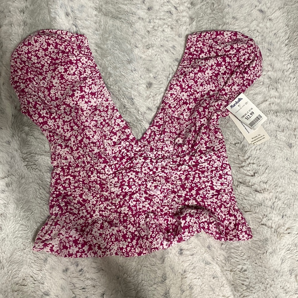 Pink crop top blouse with tie back size small